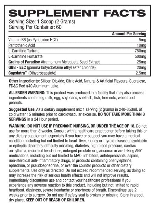 Musclesport CARNISHRED Revolution  Thermogenic / Fat Burner  Baja Splash flavour 60 srvs