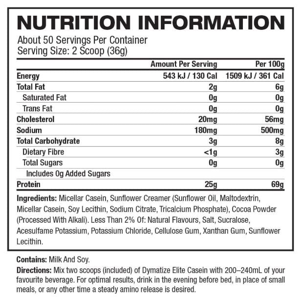 DYMATIZE ELITE CASEIN PROTEIN POWDER  Cinnamon Bun flavour 4lbs.