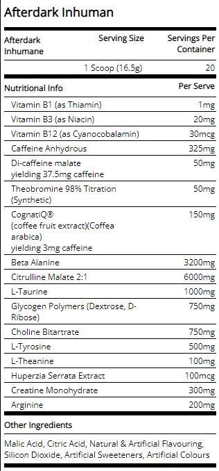 Afterdark INHUMAN Pre-Workout Snow Cone flavour