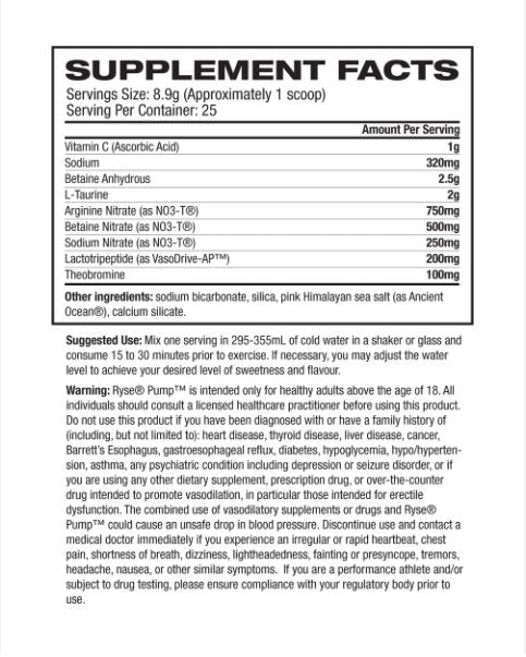 RYSE PUMP BLACKOUT Stim-Free Pre-Workout Unflavoured 25 serves