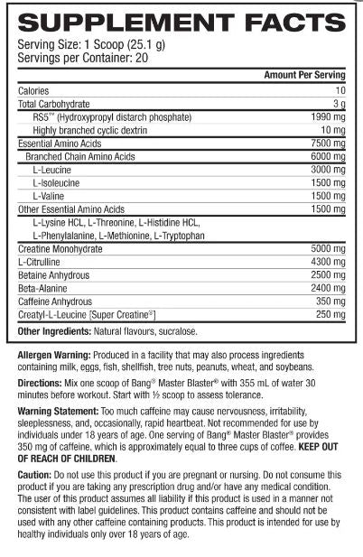 VPX BANG MASTER BLASTER Pre-Workout Chocolate 20 HUGE servings