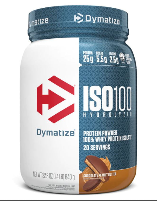 DYMATIZE ISO 100 WHEY PROTEIN HYDROLYSATE/ISOLATE Choc Peanut Butter flavour 1.34lbs