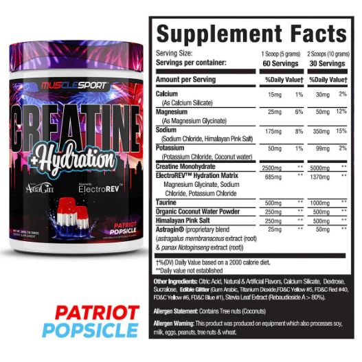Musclesport Creatine + Hydration Sour Patriot Popsicle flavour 60 servings
