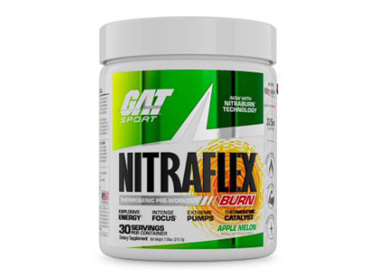 GAT NITRAFLEX BURN Fat Burner + Pre-Workout Apple Melon flavor